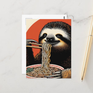 Sloth Eating Ramen Woodblock Print Postcard