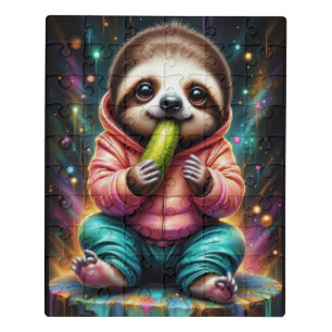 sloth eats a pickle cute cartoon jigsaw puzzle