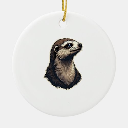 Sloth Engraved Portrait Vintage Tee 2 Ceramic Ornament