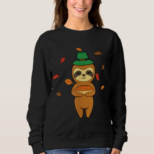 Sloth Falling Leaves In Autumn Pumkin Pie Sweatshirt