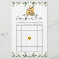 Sloth Family Baby Shower Bingo Game