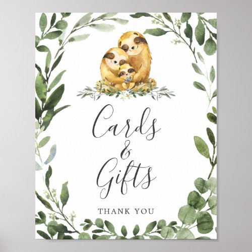 Sloth Family Baby Shower Cards and Gifts Sign