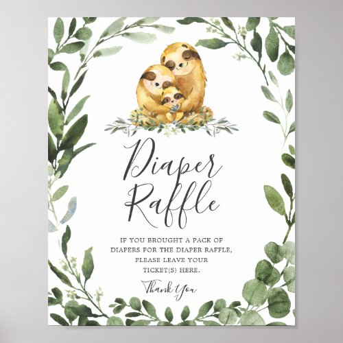 Sloth Family Baby Shower Diaper Raffle Sign