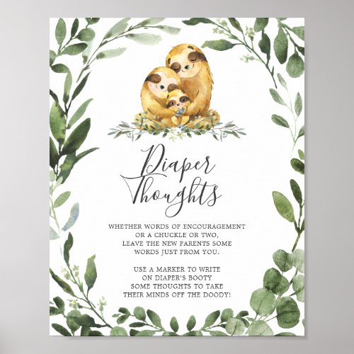 Sloth Family Baby Shower Diaper Thoughts Sign