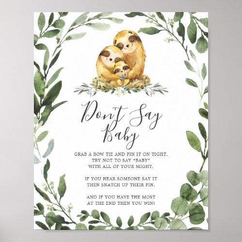 Sloth Family Baby Shower Dont Say Baby Sign