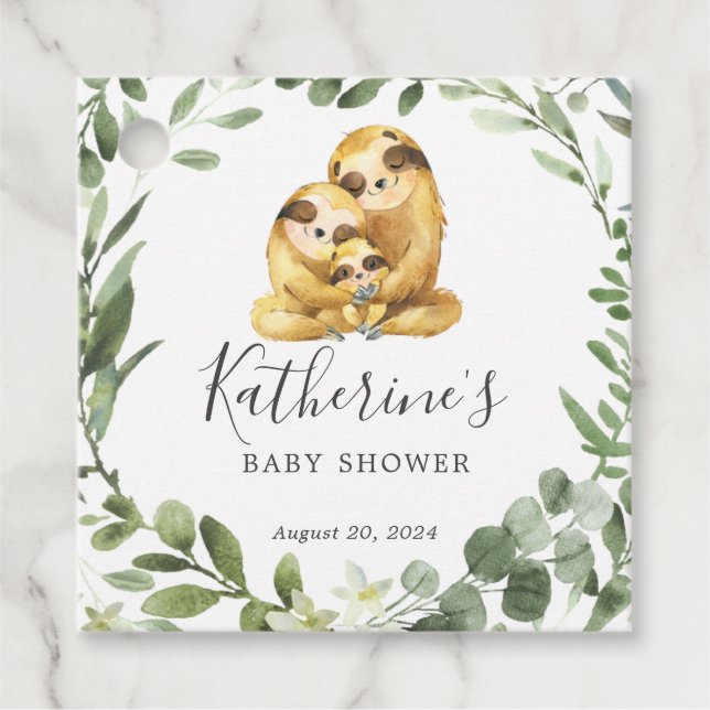 Sloth Family Baby Shower Favor Tag (Front)