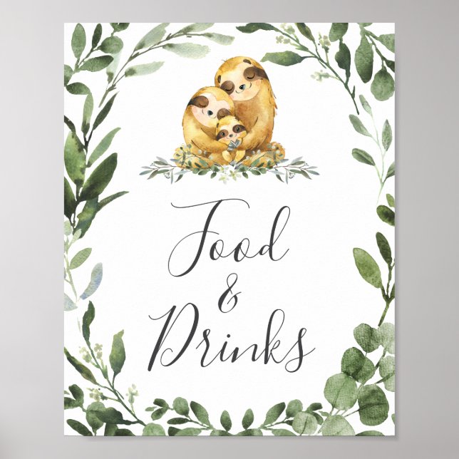 Sloth Family Baby Shower Food and Drinks Sign (Front)