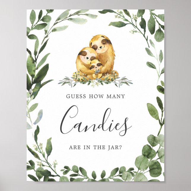 Sloth Family Baby Shower Guess How Many Candies Poster (Front)