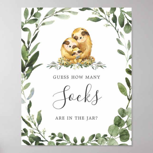 Sloth Family Baby Shower Guess How Many Socks Poster (Front)