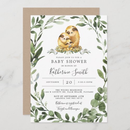 Sloth Family Baby Shower Invitation