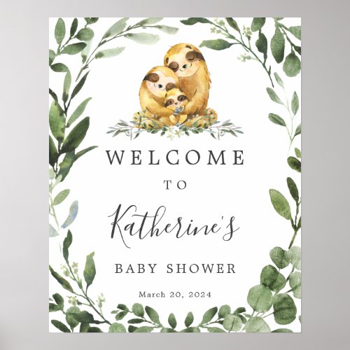 Sloth Family Baby Shower Welcome Sign