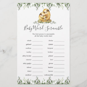 Sloth Family Baby Shower Word Scramble Game