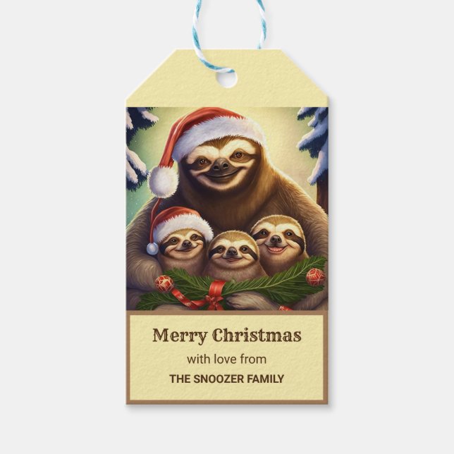 Sloth Family Christmas Personalized Gift Tag (Front)