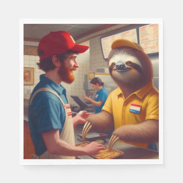 Sloth Fast Food Worker Napkins (Front)