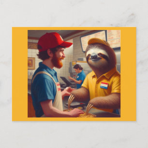 Sloth Fast Food Worker Postcard