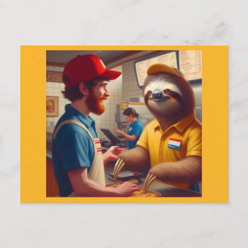 Sloth Fast Food Worker Postcard