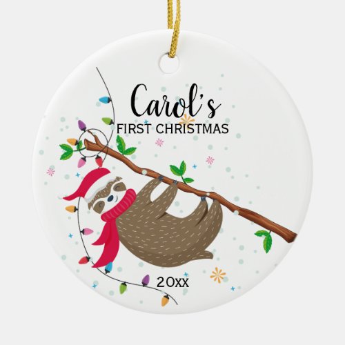 Sloth First Christmas funny Ceramic Ornament