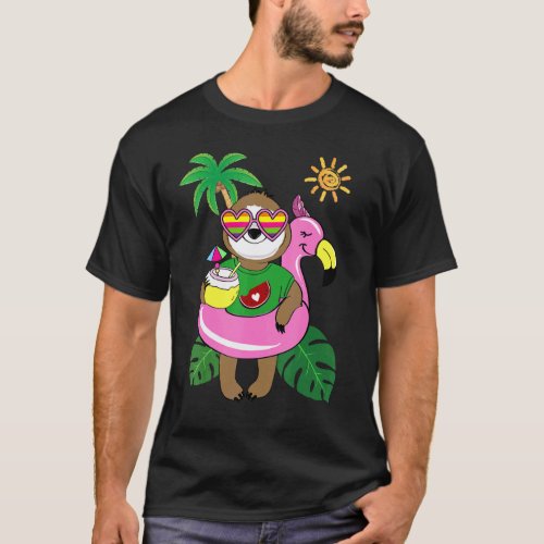 Sloth Flamingo Summer Beach Sloth   For Men Women T-Shirt