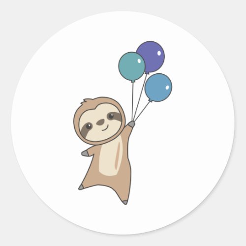 Sloth Flies Up With Balloons Classic Round Sticker