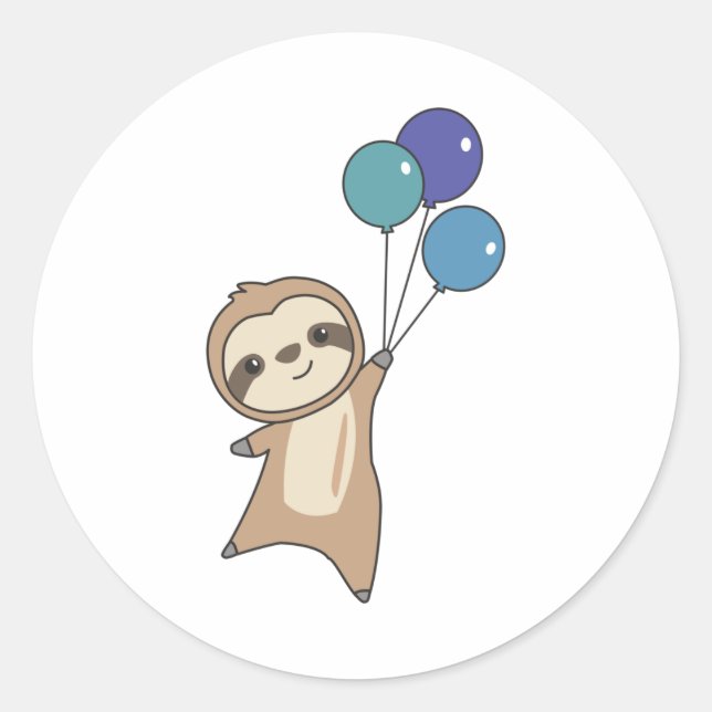 Sloth Flies Up With Balloons Classic Round Sticker (Front)