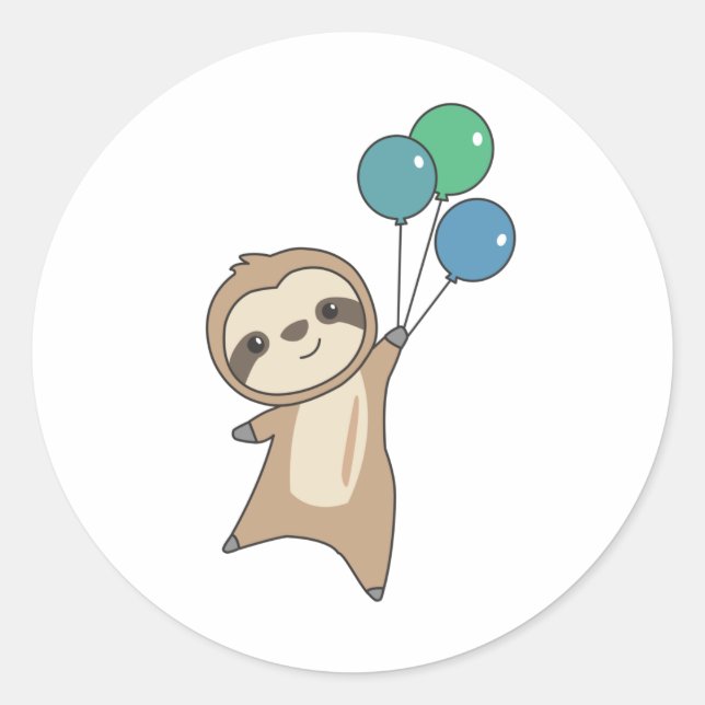 Sloth Flies Up With Balloons Classic Round Sticker (Front)