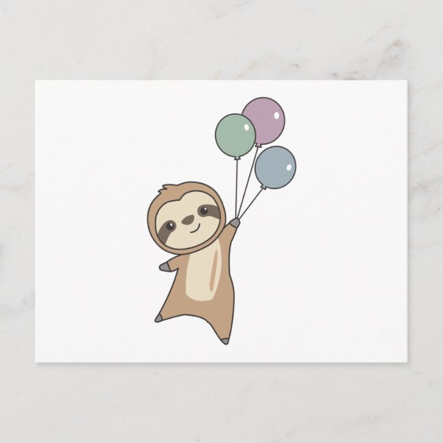 Sloth Flies Up With Balloons Postcard (Front)