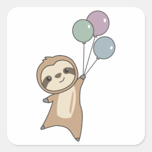 Sloth Flies Up With Balloons Square Sticker