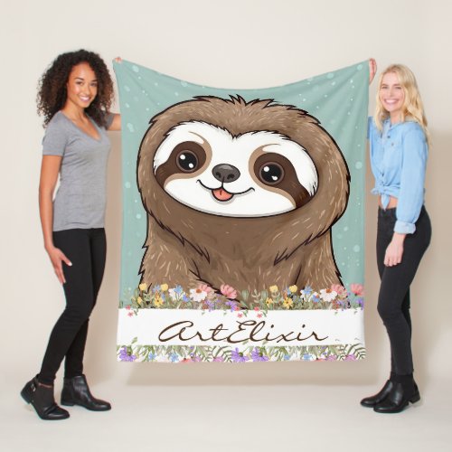 Sloth Floral Print Fleece Blanket
