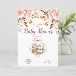 Sloth Floral Watercolor Baby Shower Invitation
