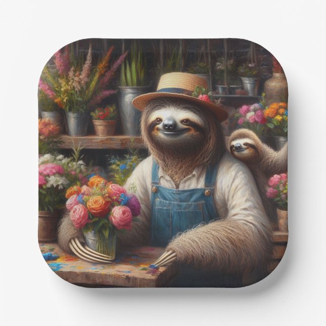 Sloth Florist Paper Plates (Front)