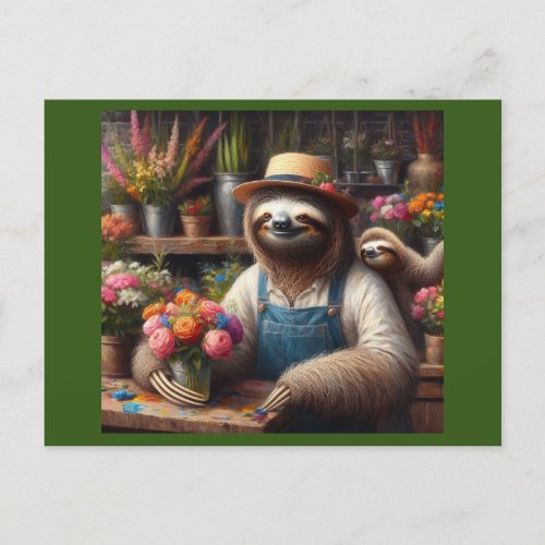 Sloth Florist Postcard