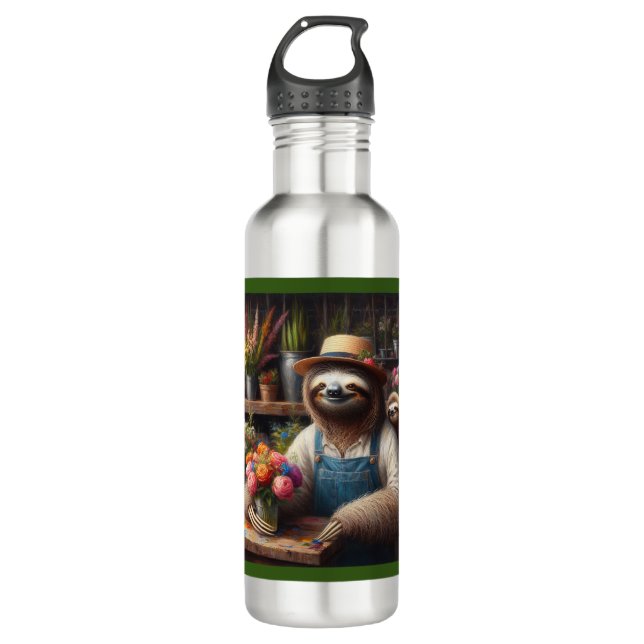 Sloth Florist Stainless Steel Water Bottle (Front)