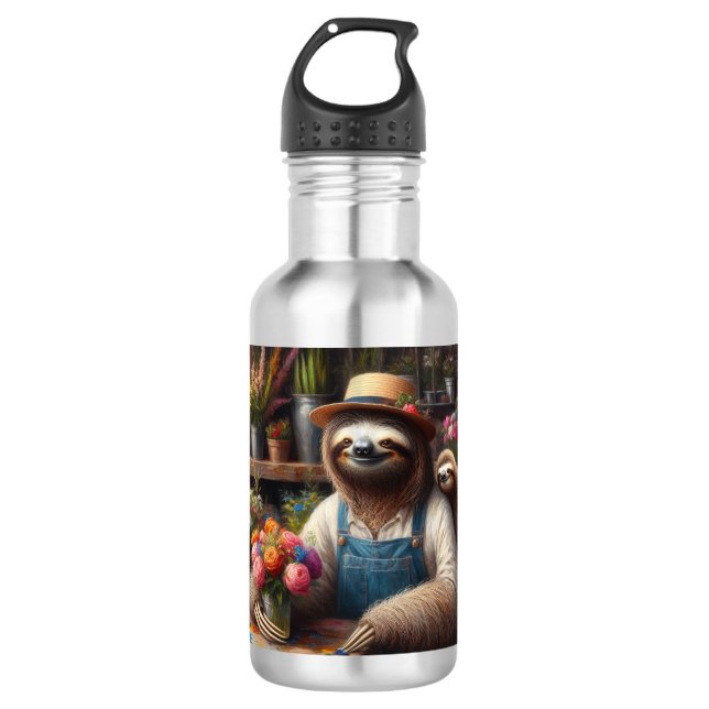 Sloth Florist Stainless Steel Water Bottle (Front)