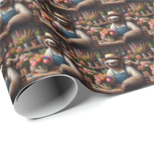 Sloth Florist Wrapping Paper