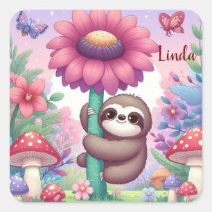 Sloth flower personalize square sticker