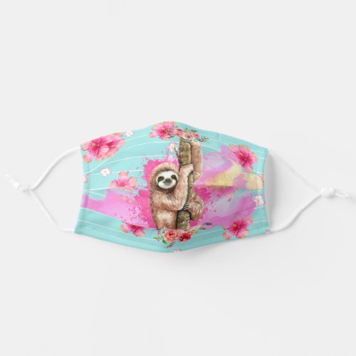 Sloth flowers adult cloth face mask