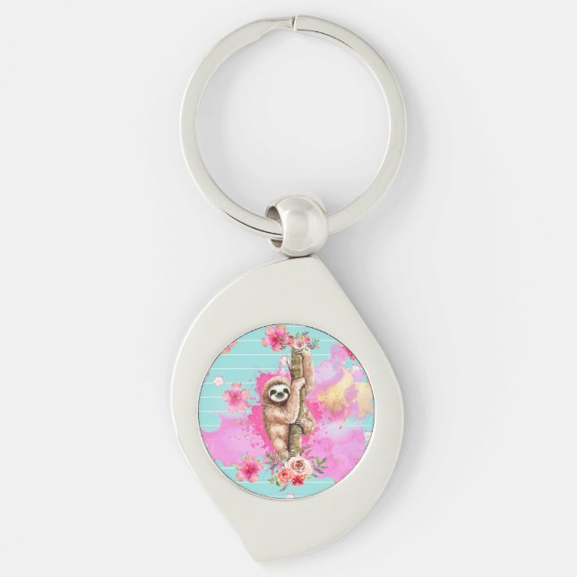 Sloth flowers keychain (Front)