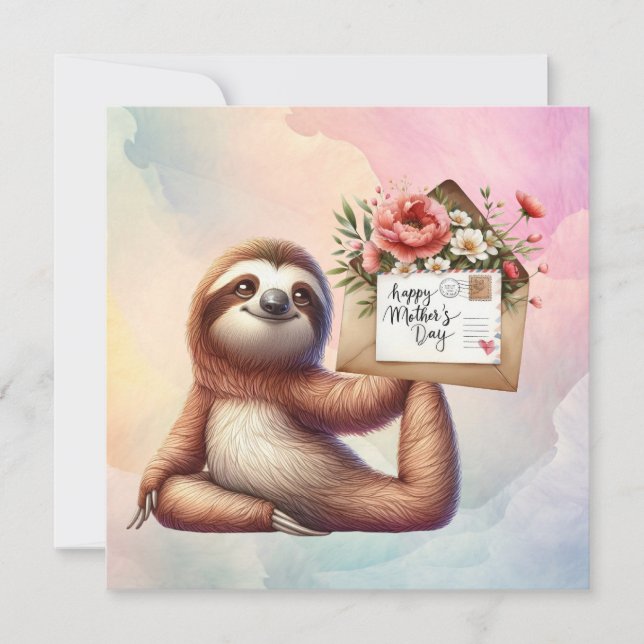 Sloth for Mother's Day with flowers Card (Front)