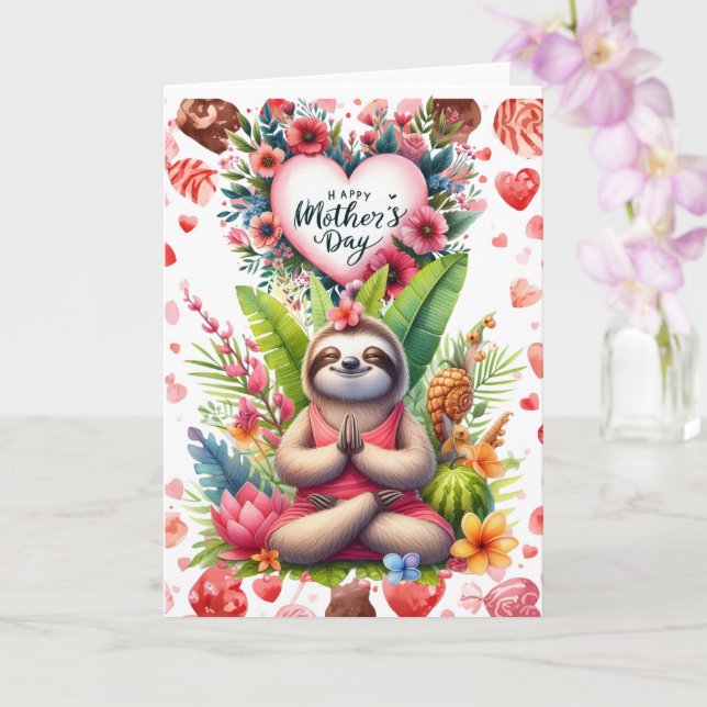 Sloth for Mother's Day with flowers Card (Orchid)