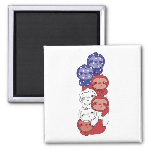 Sloth For The Fourth Of July Usa Flag Sloths Magnet