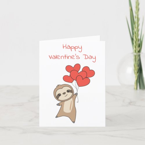Sloth For Valentines Day Cute Animals With Heart Holiday Card