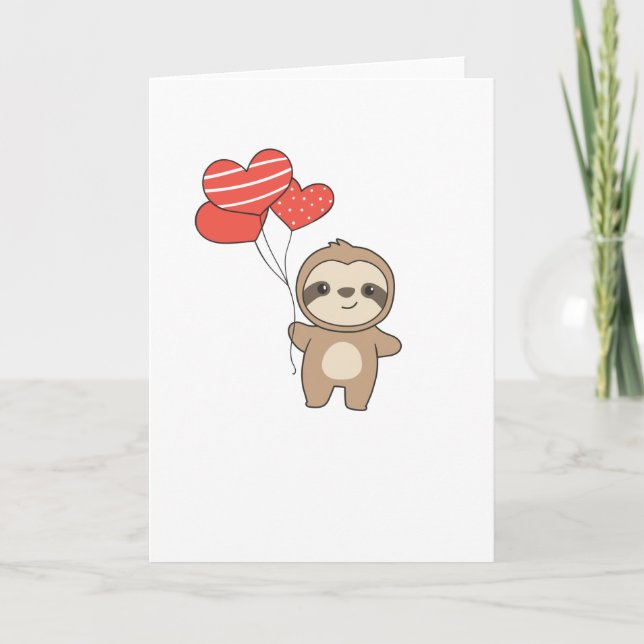 Sloth For Valentine's Day Cute Animals With Hearts Card (Front)