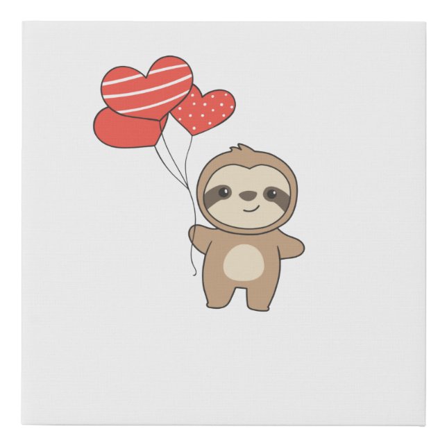 Sloth For Valentine's Day Cute Animals With Hearts Faux Canvas Print (Front)