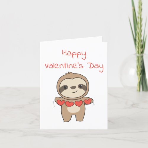 Sloth For Valentines Day Cute Animals With Hearts Holiday Card