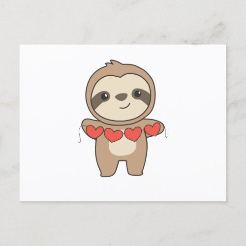 Sloth For Valentines Day Cute Animals With Hearts Holiday Postcard