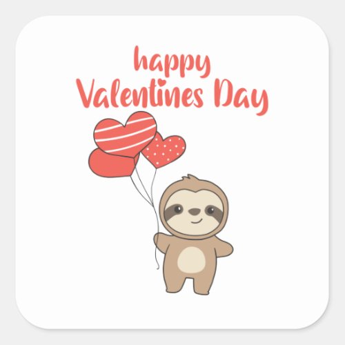 Sloth For Valentines Day Cute Animals With Hearts Square Sticker