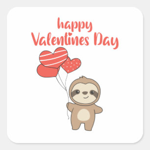 Sloth For Valentine's Day Cute Animals With Hearts Square Sticker
