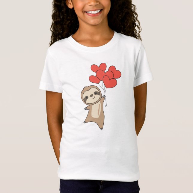 Sloth For Valentine's Day Cute Animals With Hearts T-Shirt (Front)