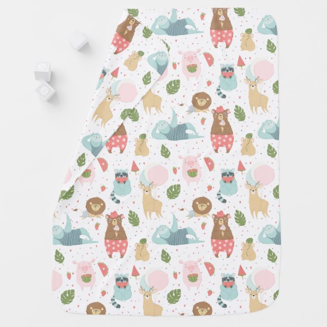 Sloth & Friends Pattern Baby Blanket (In Situ)