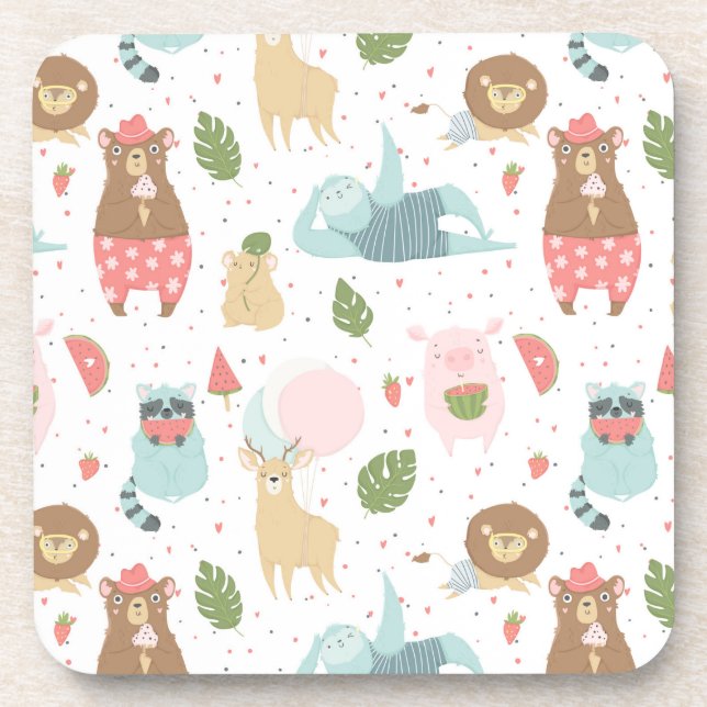 Sloth & Friends Pattern Beverage Coaster (Front)